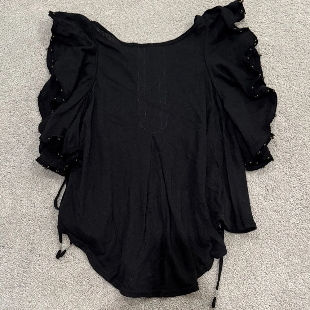 Free People Black Flutter Sleeve Blouse - Picture 4 of 5